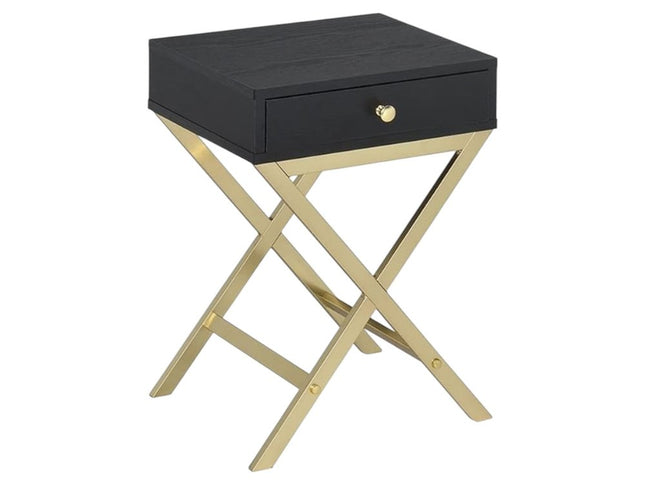 24" Gold And White Solid Wood End Table With Drawer