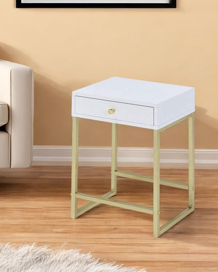 24" Gold And Black Solid Wood End Table With Drawer