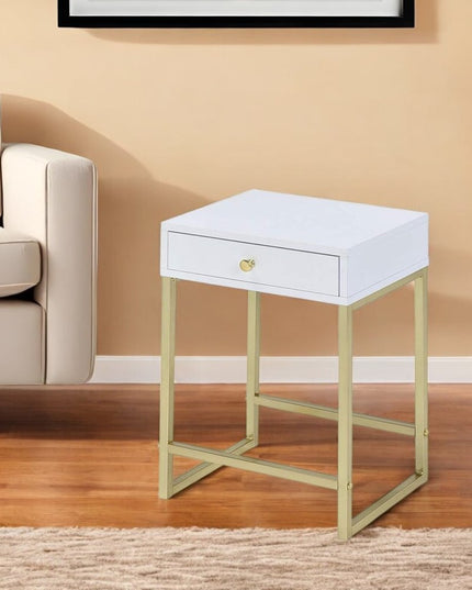 24" Gold And Black Solid Wood End Table With Drawer