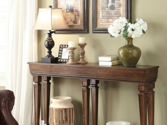 72" Oak Solid and Manufactured Wood Floor Shelf Console Table With Shelves