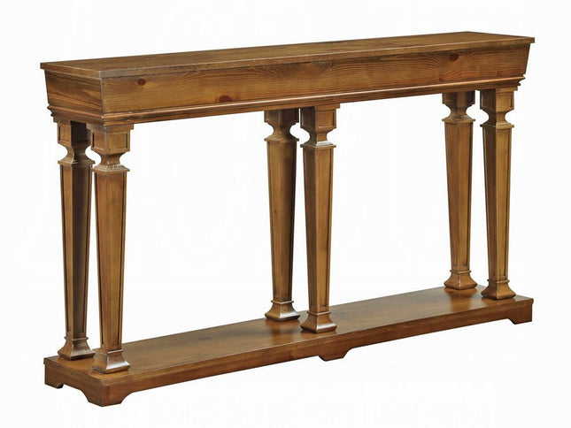 72" Oak Solid and Manufactured Wood Floor Shelf Console Table With Shelves