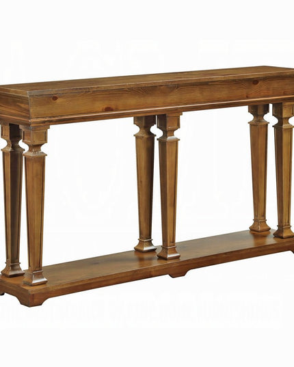 72" Oak Solid and Manufactured Wood Floor Shelf Console Table With Shelves