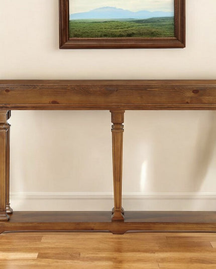 72" Oak Solid and Manufactured Wood Floor Shelf Console Table With Shelves