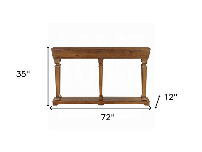 72" Oak Solid and Manufactured Wood Floor Shelf Console Table With Shelves