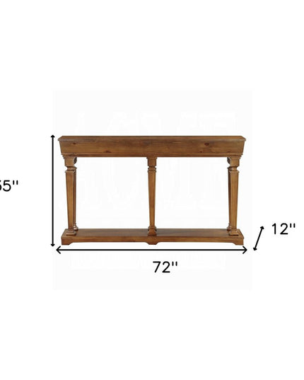72" Oak Solid and Manufactured Wood Floor Shelf Console Table With Shelves