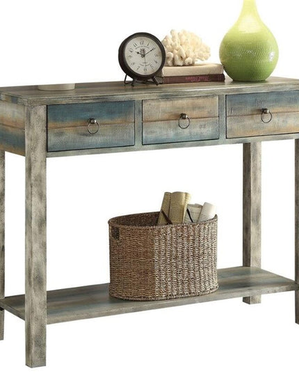 42" Blue and White Solid Wood Console Table