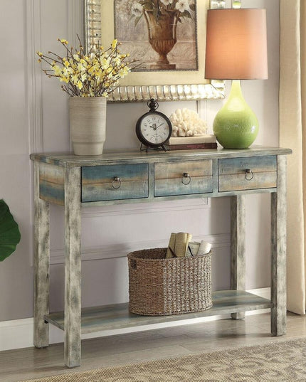 42" Blue and White Solid Wood Console Table