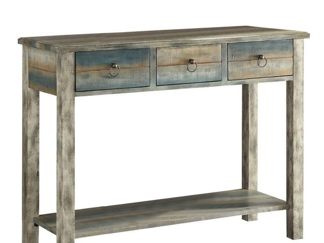42" Blue and White Solid Wood Console Table
