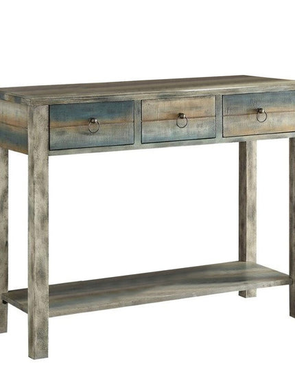 42" Blue and White Solid Wood Console Table