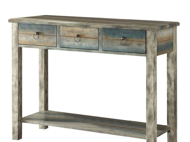 42" Blue and White Solid Wood Console Table