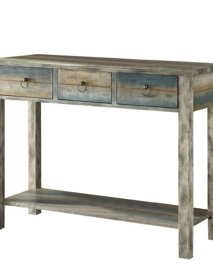 42" Blue and White Solid Wood Console Table