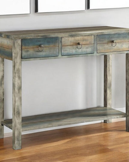 42" Blue and White Solid Wood Console Table
