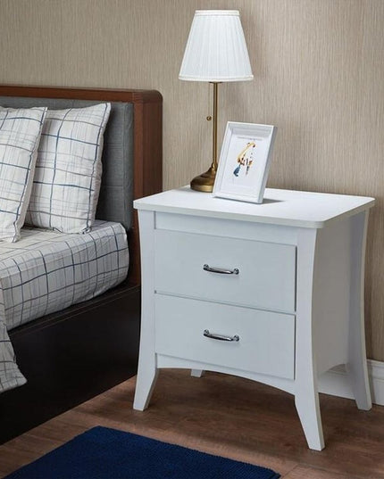 25" White Wood Two Drawer Nightstand