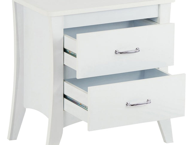 25" White Wood Two Drawer Nightstand