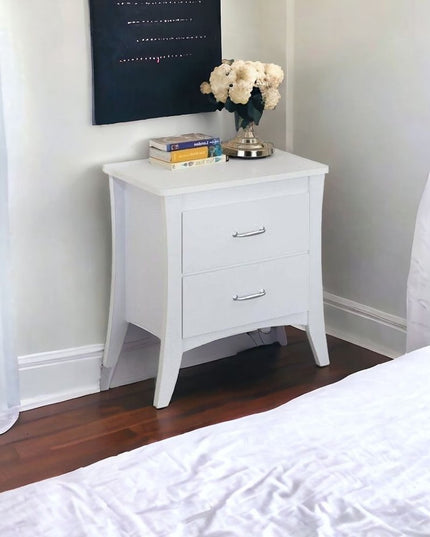 25" White Wood Two Drawer Nightstand