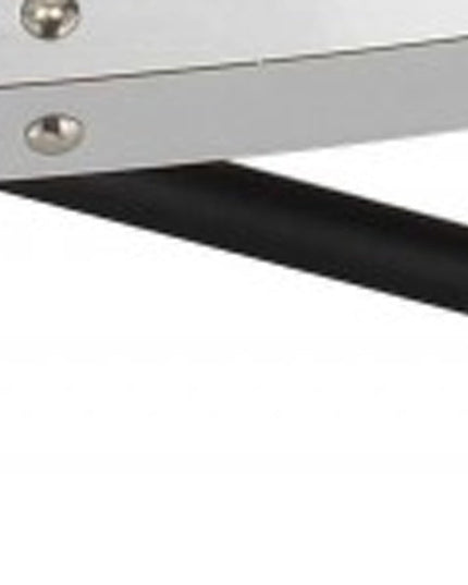 46" Natural and Black Wood And Iron Round Abstract Coffee Table