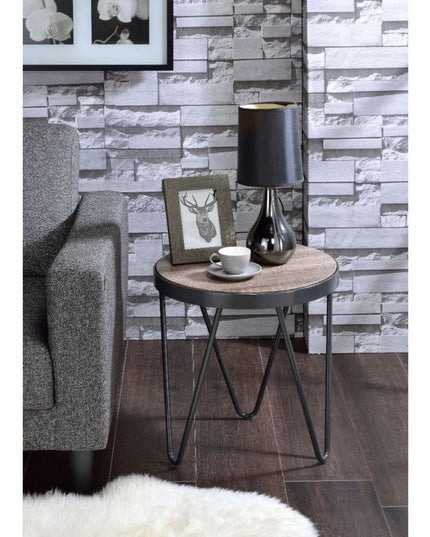 18" Black And Brown Solid Wood Round End Table