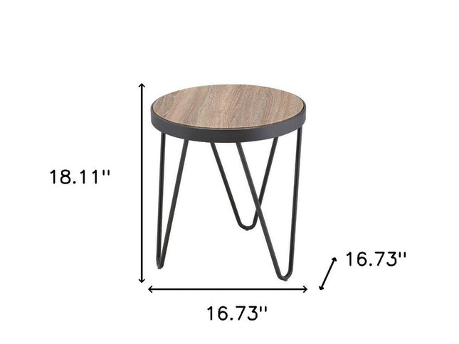 18" Black And Brown Solid Wood Round End Table