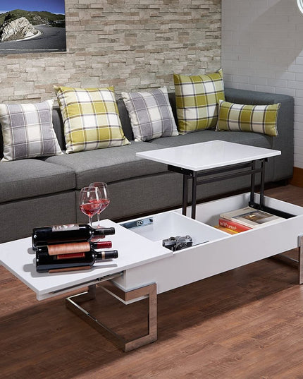 47" Black and Silver Wood And Iron Lift Top Sled Coffee Table