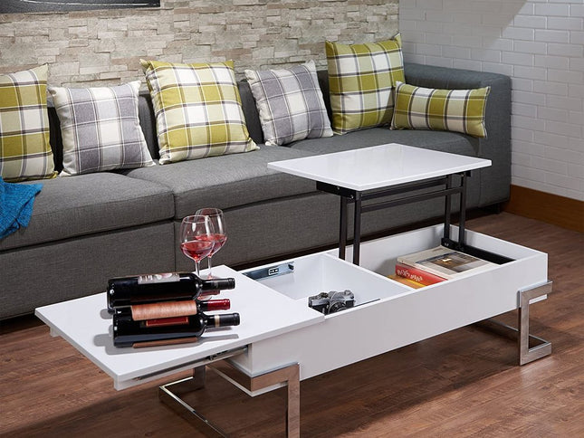 47" Black and Silver Wood And Iron Lift Top Sled Coffee Table