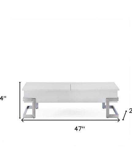 47" Black and Silver Wood And Iron Lift Top Sled Coffee Table