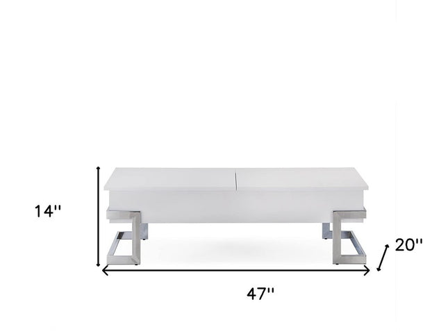 47" Black and Silver Wood And Iron Lift Top Sled Coffee Table