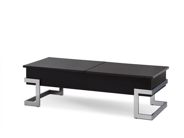 47" Black and Silver Wood And Iron Lift Top Sled Coffee Table