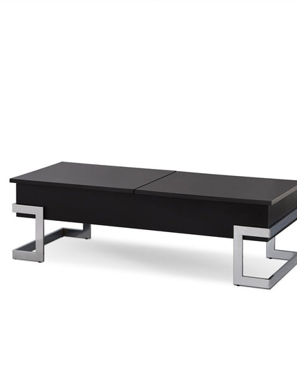 47" Black and Silver Wood And Iron Lift Top Sled Coffee Table