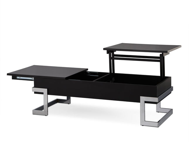 47" Black and Silver Wood And Iron Lift Top Sled Coffee Table