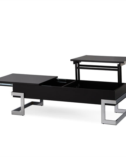 47" Black and Silver Wood And Iron Lift Top Sled Coffee Table