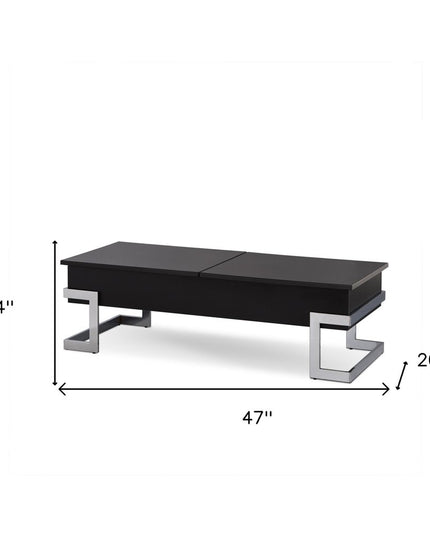 47" Black and Silver Wood And Iron Lift Top Sled Coffee Table