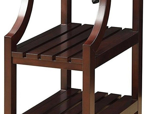 24" Brown Wood End Table With Two Shelves And USB Port