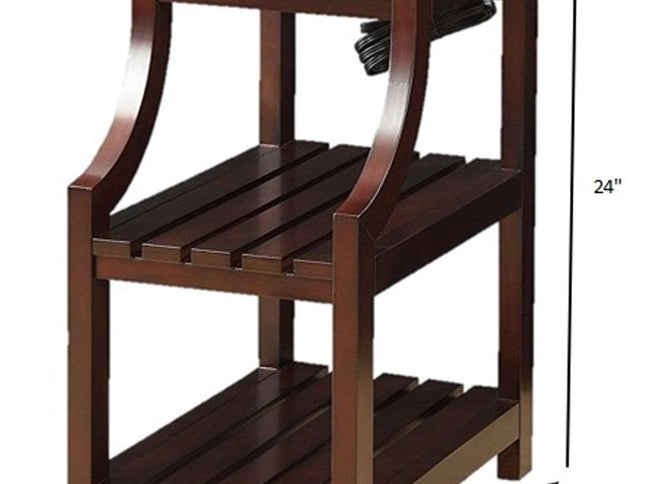 24" Brown Wood End Table With Two Shelves And USB Port