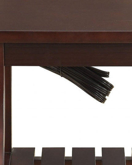 24" Brown Wood End Table With Two Shelves And USB Port