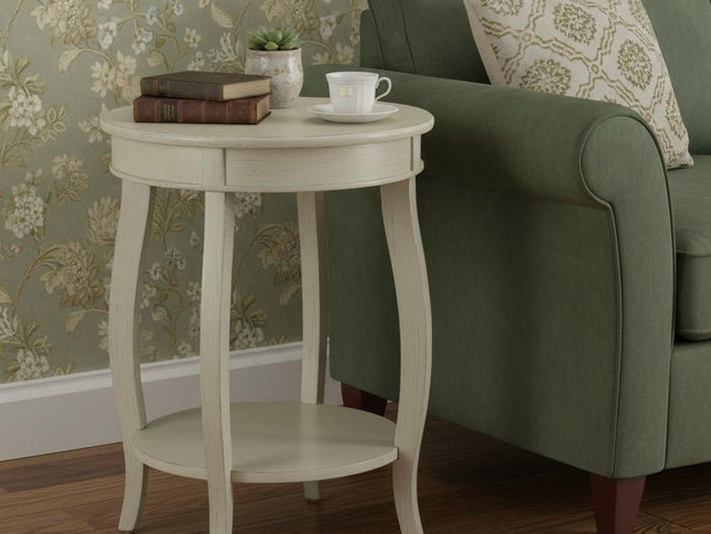 24" White Solid Wood Round End Table With Shelf