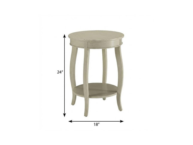 24" White Solid Wood Round End Table With Shelf