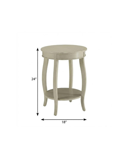 24" White Solid Wood Round End Table With Shelf