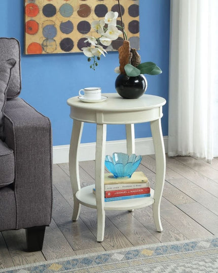 24" White Solid Wood Round End Table With Shelf