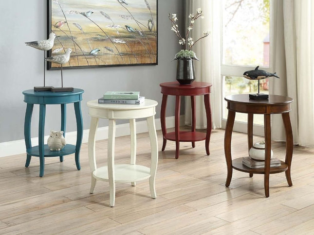 24" Red Wood Round End Table With Shelf