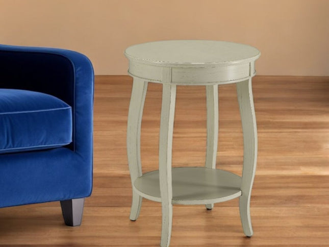 24" Red Wood Round End Table With Shelf