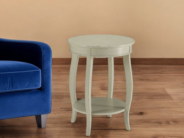 24" Red Wood Round End Table With Shelf