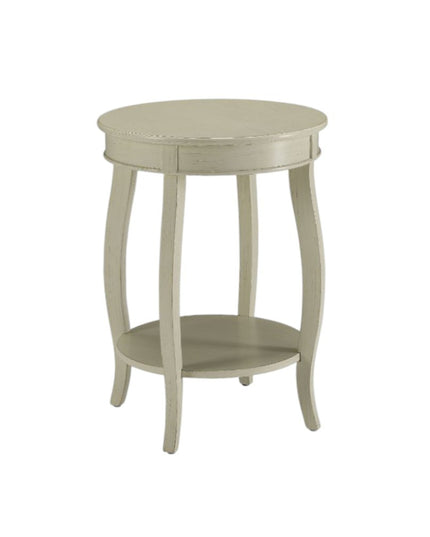 24" White Solid Wood Round End Table With Shelf
