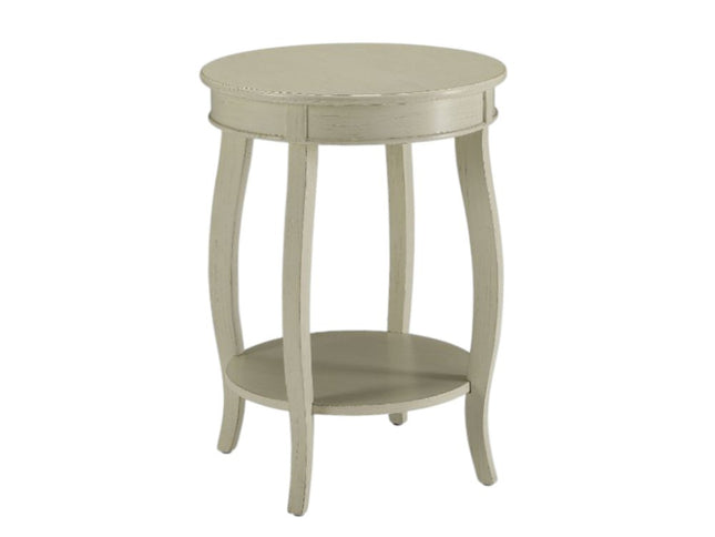 24" Red Wood Round End Table With Shelf