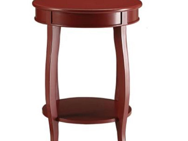 24" Red Wood Round End Table With Shelf