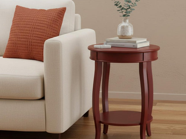 24" White Solid Wood Round End Table With Shelf