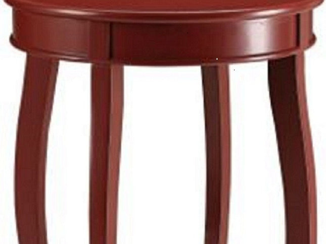 24" Red Wood Round End Table With Shelf