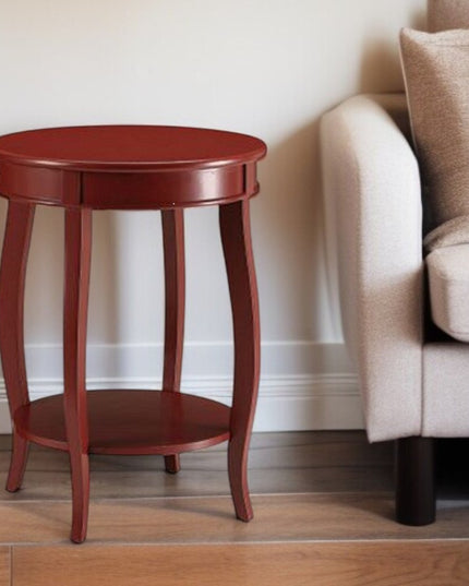 24" White Solid Wood Round End Table With Shelf
