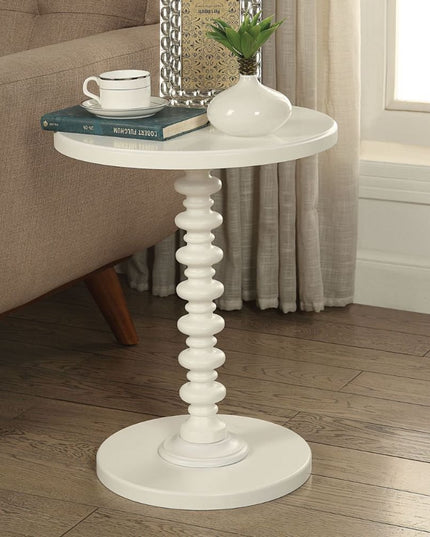 22" White Wood Round Curvy Pedestal End Table