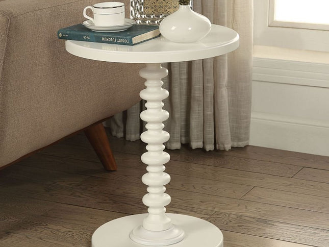 22" White Wood Round Curvy Pedestal End Table