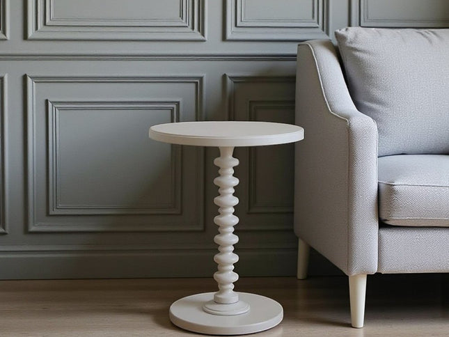 22" White Wood Round Curvy Pedestal End Table